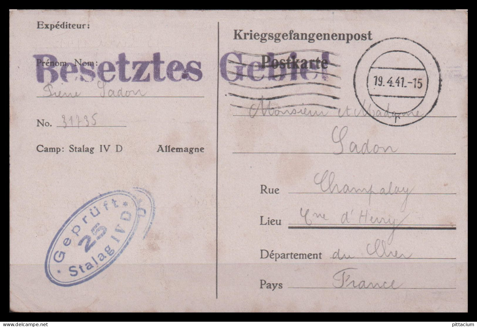 Deutschland 1941: Kriefgsgefangenenpost  | Weltkrieg, Besatzung, Gefangenenpost | Torgau, Herry;Cher - Kriegsgefangenenpost