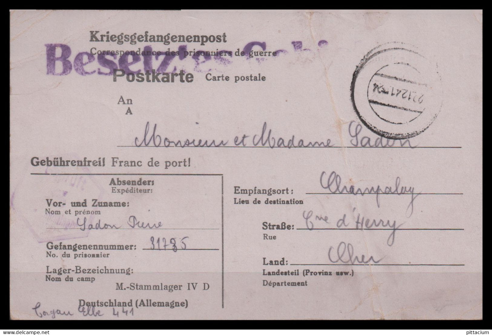 Deutschland 1942: Kriefgsgefangenenpost  | Weltkrieg, Besatzung, Gefangenenpost | Torgau, Herry;Cher - Prisoners Of War Mail