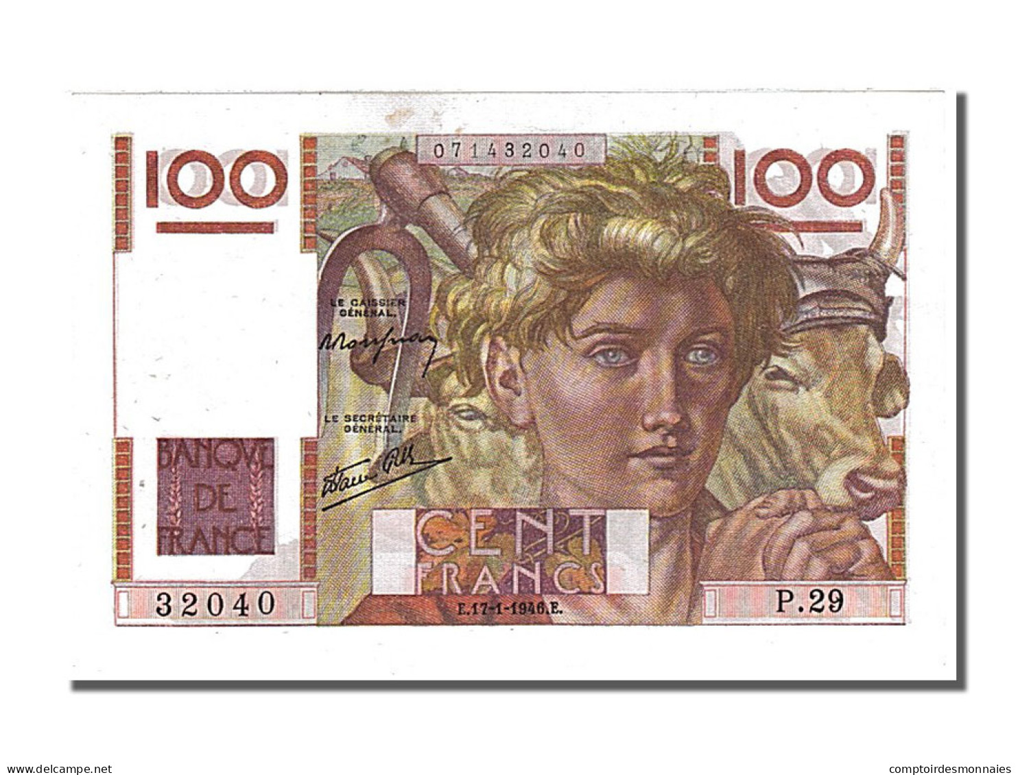 Billet, France, 100 Francs, 100 F 1945-1954 ''Jeune Paysan'', 1946, 1946-01-17 - 100 F 1945-1954 ''Jeune Paysan''