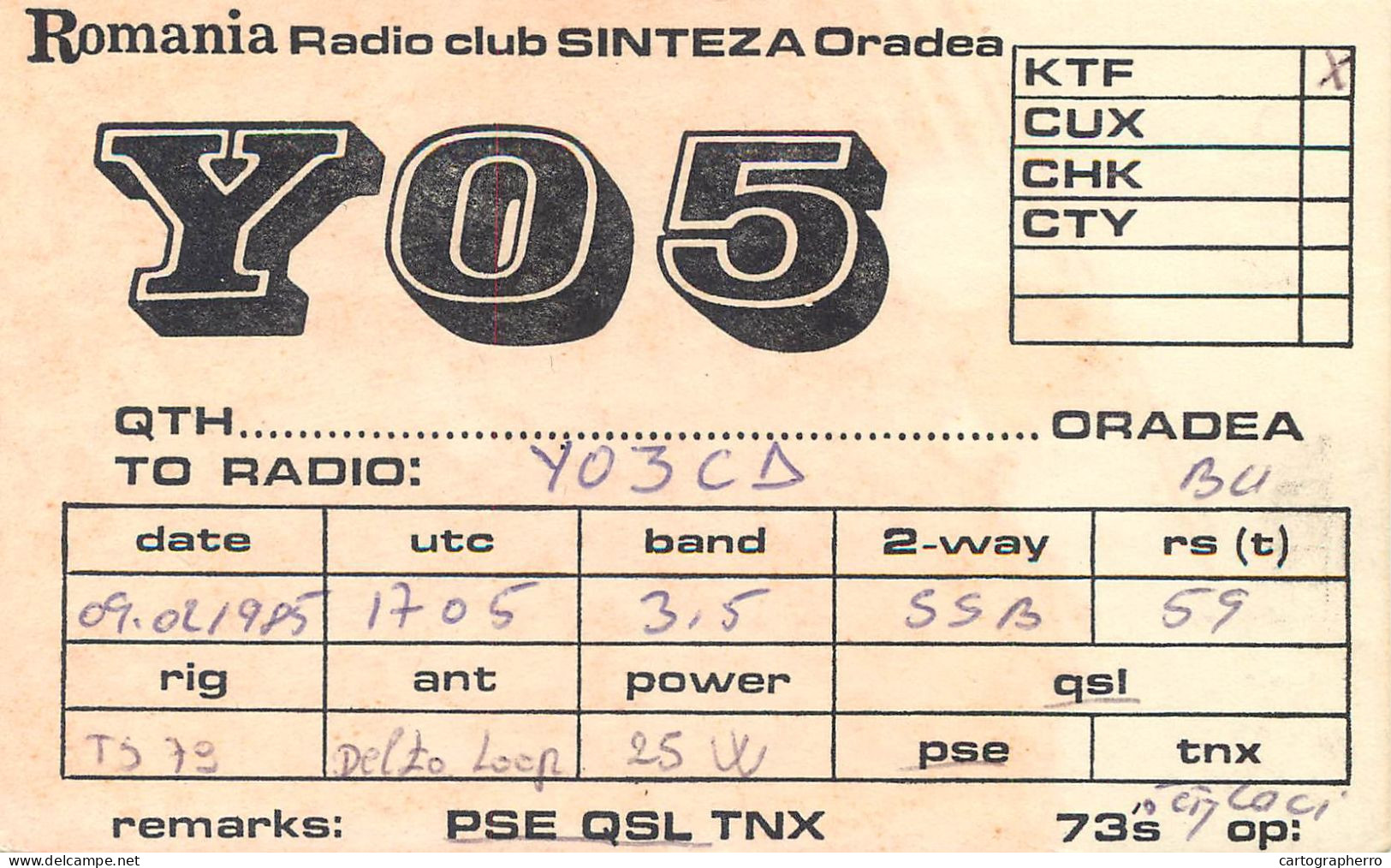 QSL Card ROMANIA Radio Amateur Station YO5KTF 1985 Laci - Amateurfunk