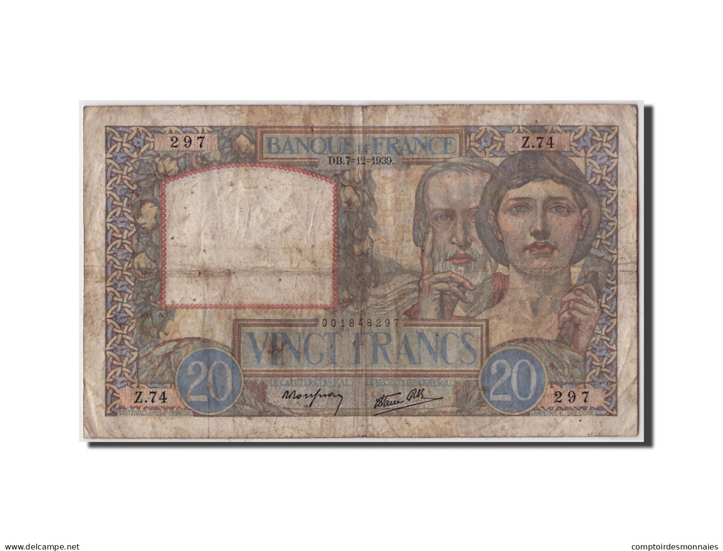 Billet, France, 20 Francs, 20 F 1939-1942 ''Science Et Travail'', 1939 - 20 F 1939-1942 ''Science Et Travail''