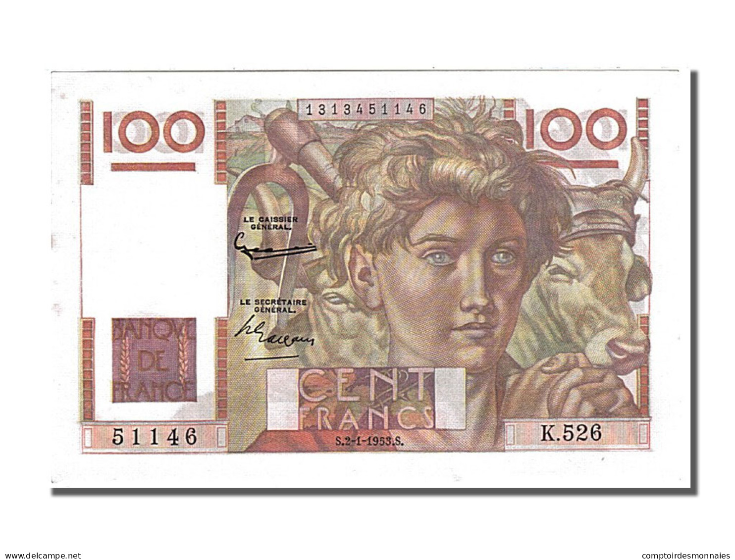 Billet, France, 100 Francs, 100 F 1945-1954 ''Jeune Paysan'', 1953, 1953-01-02 - 100 F 1945-1954 ''Jeune Paysan''