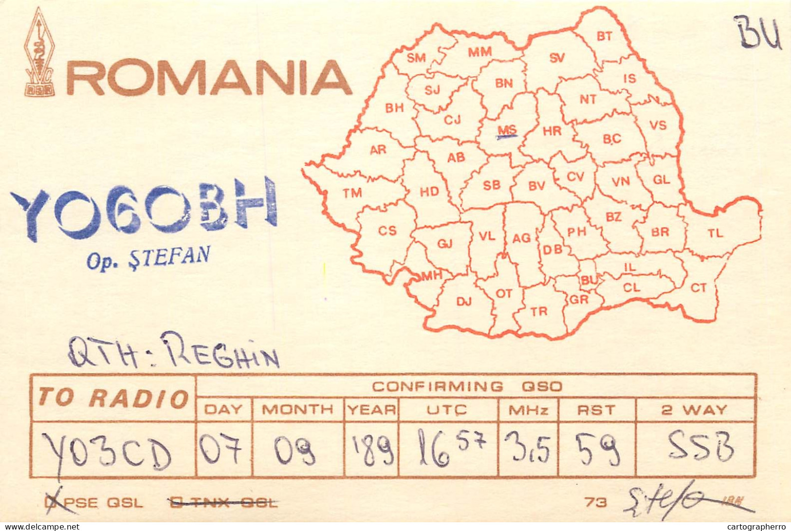 QSL Card ROMANIA Radio Amateur Station YO6OBH 1989 Stefan - Amateurfunk