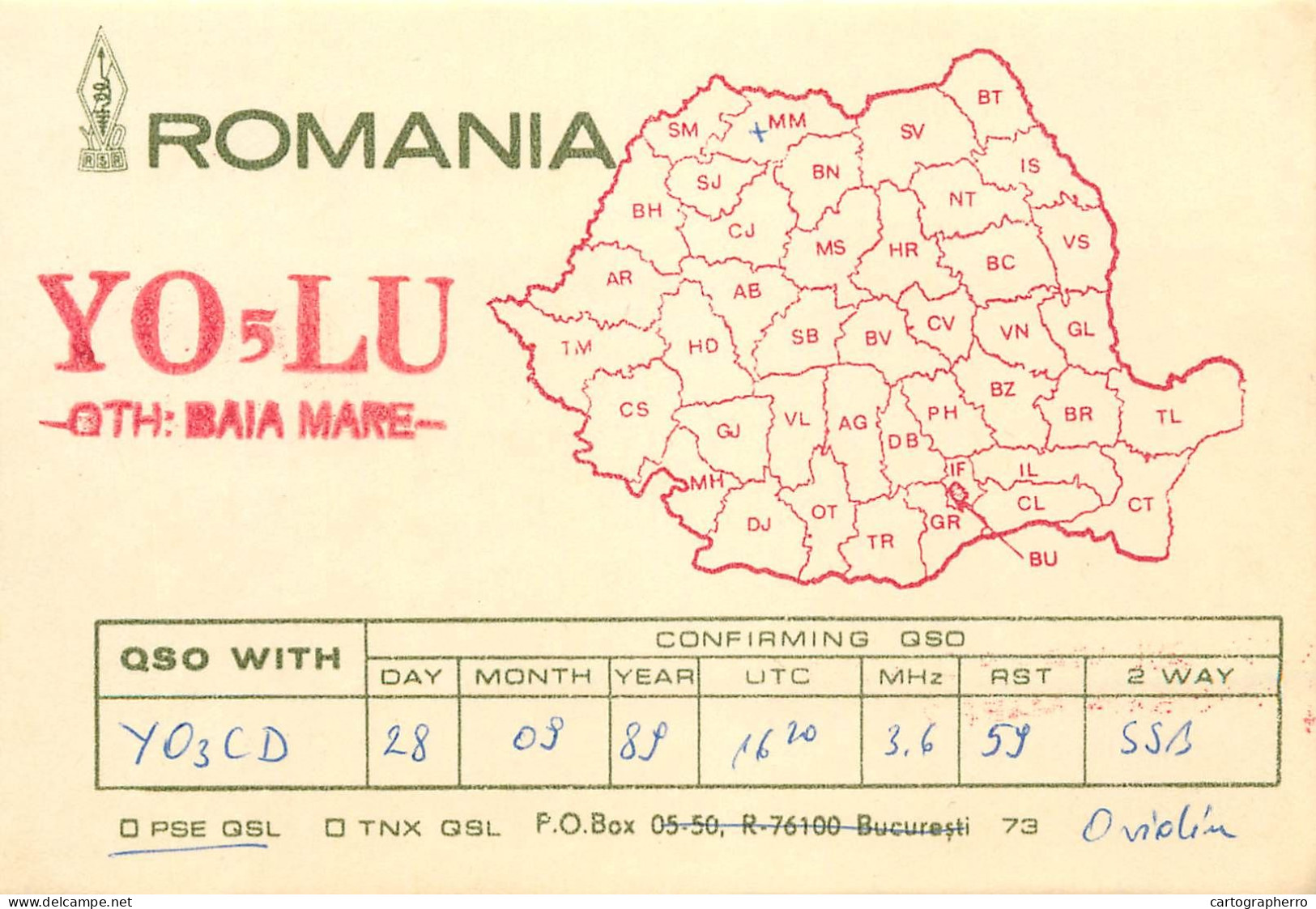 QSL Card ROMANIA Radio Amateur Station YO5LU 1989 Ovidiu - Amateurfunk
