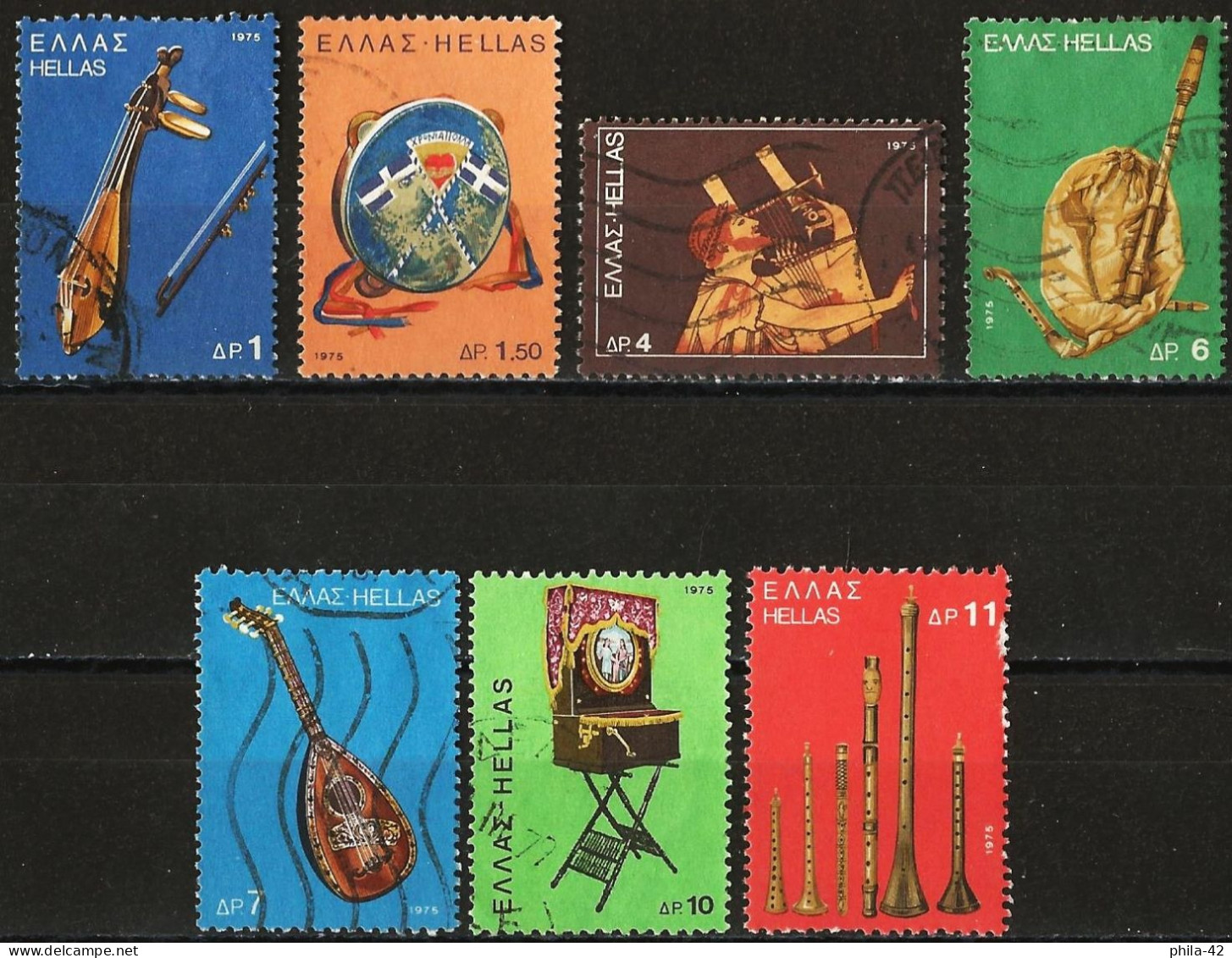 Greece 1975 - Mi 1219/25 - YT 1197/1203 ( Musical Instruments ) - Used Stamps