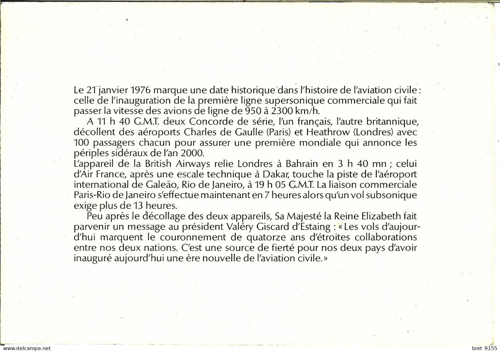 75 PARIS RIO EN 7H PREMIER VOL DU CONCORDE 21 JANVIER 1976. 2 TIMBRES PLUS 1 PIECE ARGENT COMMEMORATION   . - Lettres & Documents