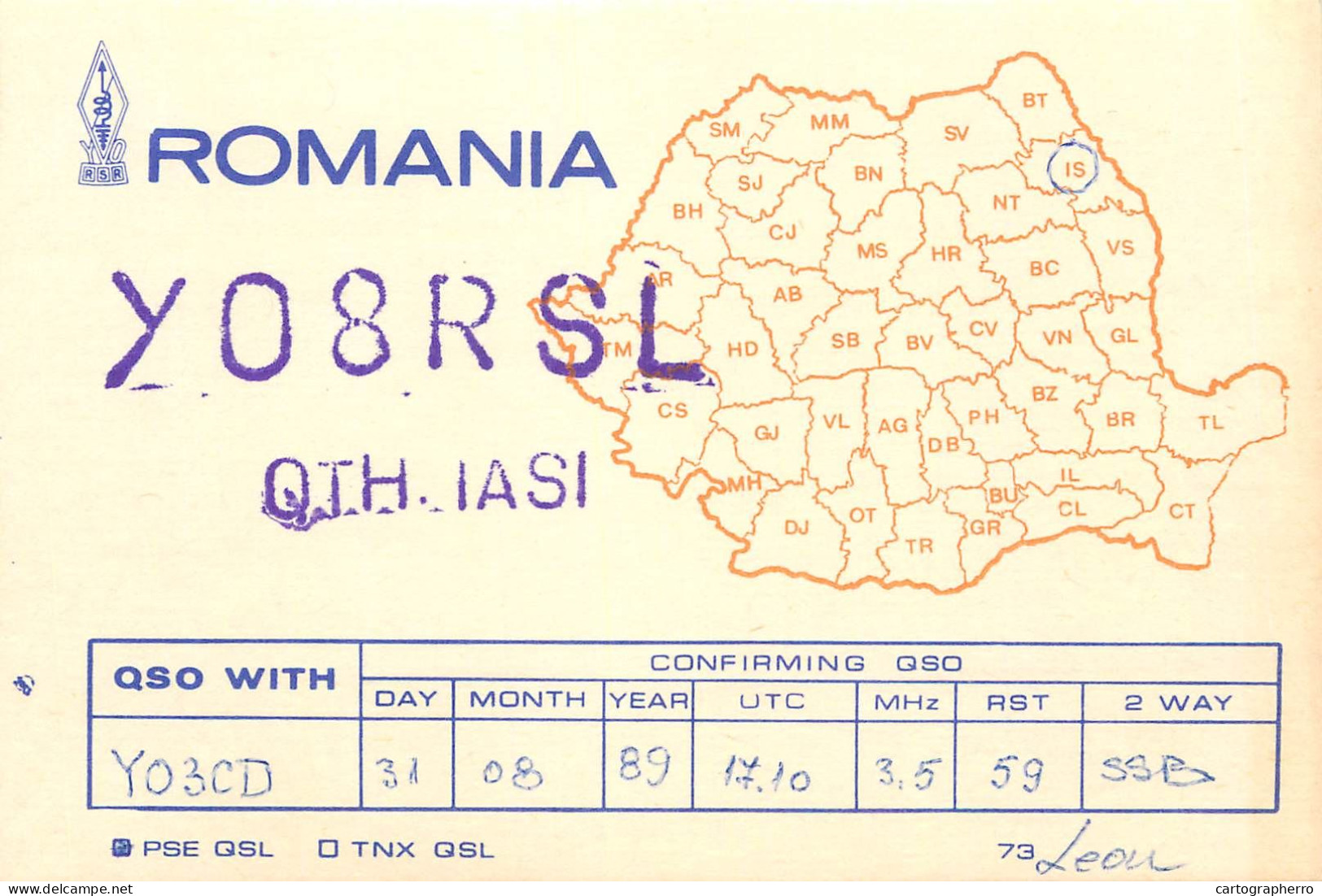 QSL Card ROMANIA Radio Amateur Station YO8RSL 1989 Leon - Radio Amatoriale