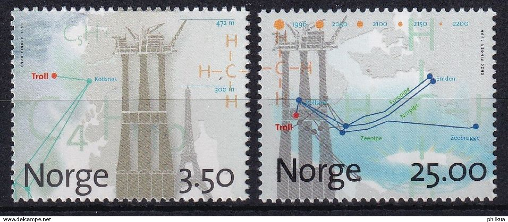 MiNr. 1211 - 1212 Norwegen       1996, 19. Juni. Beginn Der Erdgasförderung Aus Dem Troll-Feld - Postfrisch/**/MNH - Neufs