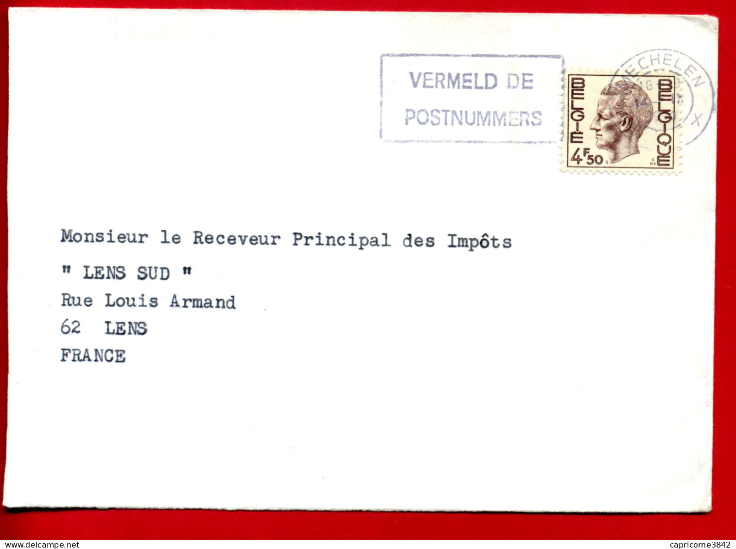 1973 - Belgique - Lettre De Mechelen Pour La France - Oblitération "VERMELD DE POSTNUMMERS" - Targhette