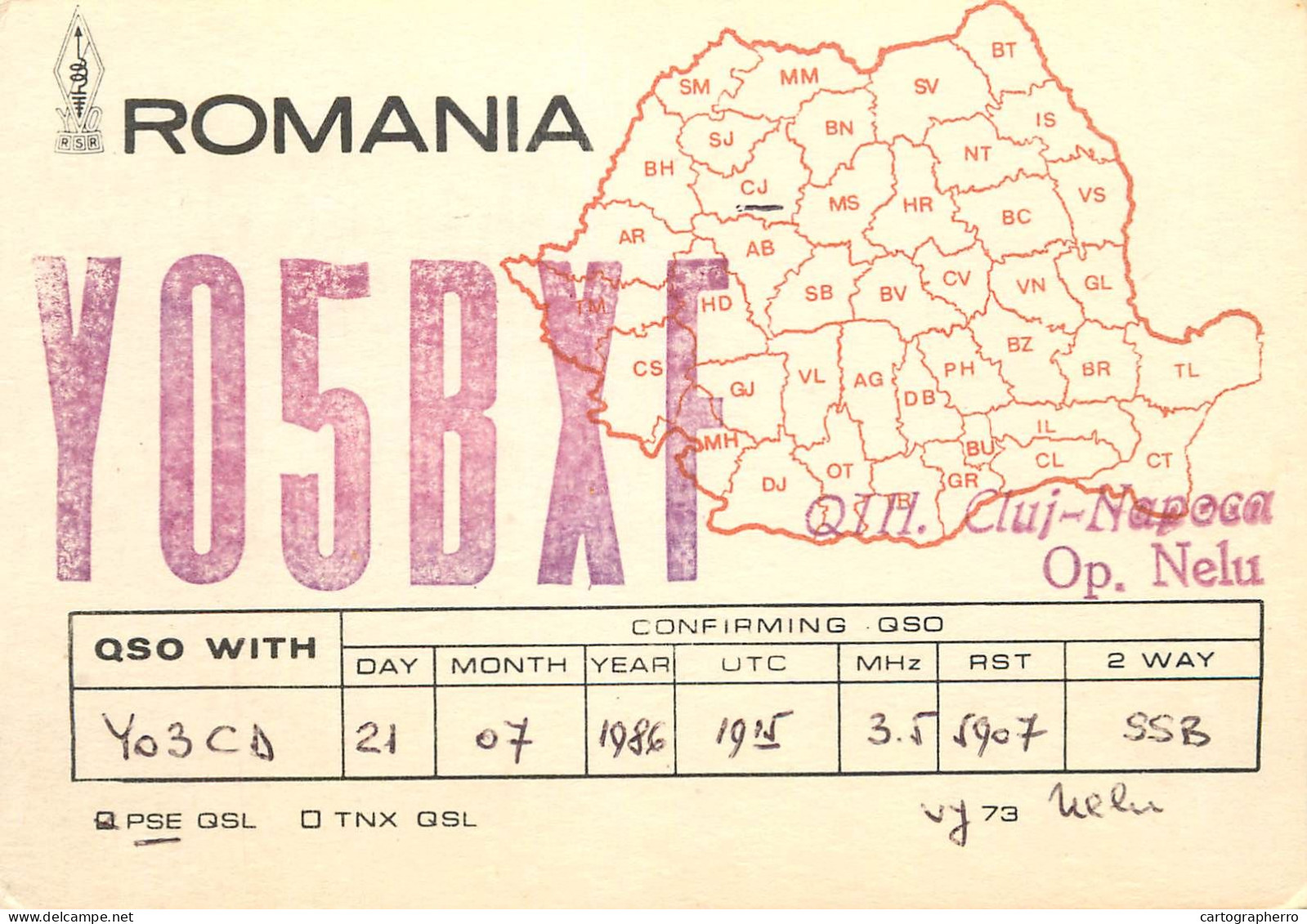 QSL Card ROMANIA Radio Amateur Station YO5BXF 1986 Nelu - Radio Amatoriale