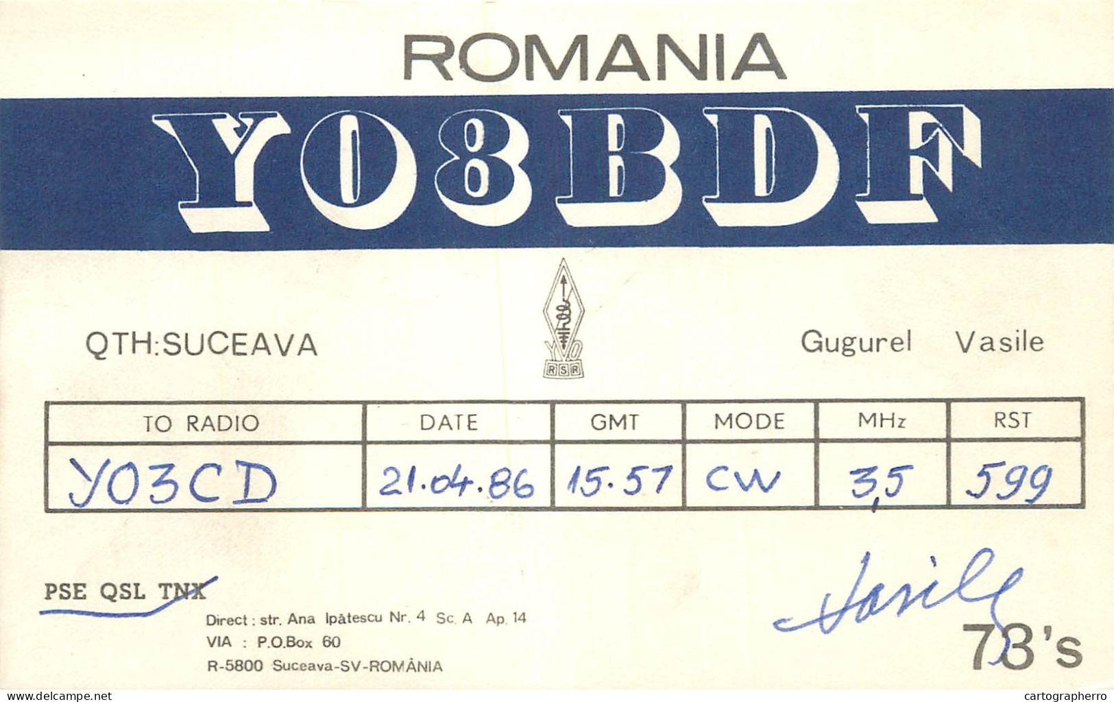 QSL Card ROMANIA Radio Amateur Station YO8BDF 1986 Vasile - Radio Amatoriale