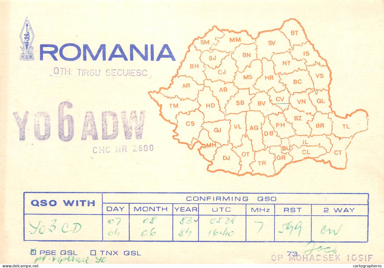 QSL Card ROMANIA Radio Amateur Station YO6ADW 1983 Mohacsek Iosif - Radio Amatoriale