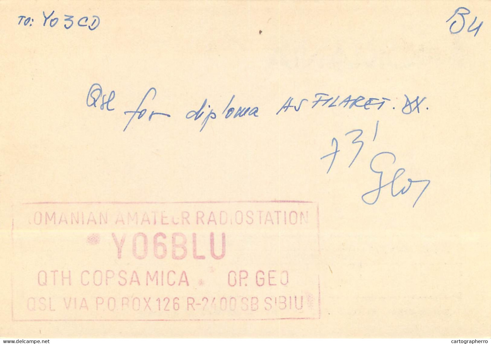 QSL Card ROMANIA Radio Amateur Station YO6BLU 1983 Geo - Radio Amatoriale