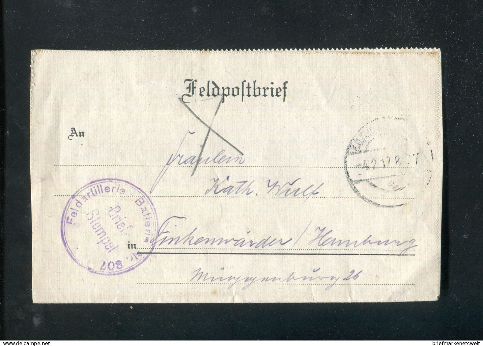 "DEUTSCHES REICH" 1917, Feldpostkartenbrief Mit Violl. Briefstempel "Feldartillerie-Batterie" Und Stegstempel (B0085) - Feldpost (postage Free)