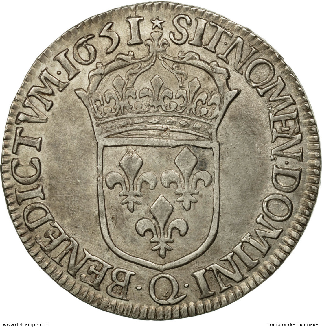 France, Louis XIV, 1/2 Écu à La Mèche Longue, 1651, Perpignan, Argent, TTB - 1643-1715 Louis XIV The Great