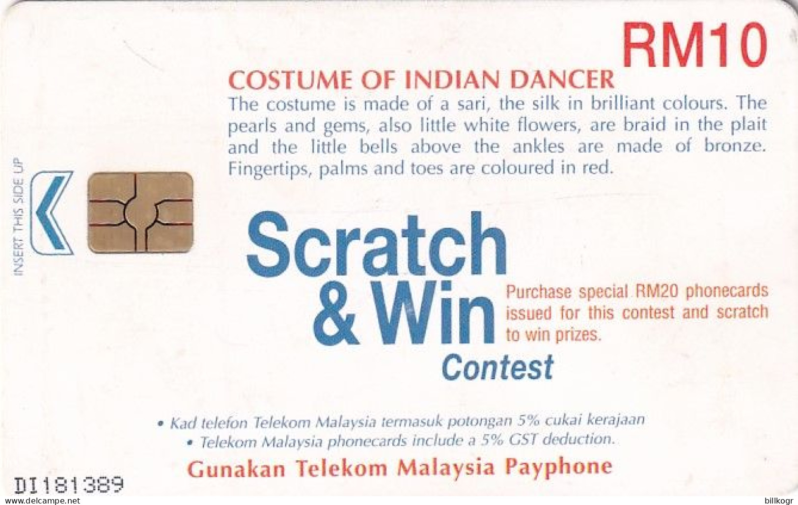 MALAYSIA(chip) - Costume Of Indian Dancer, Used - Malasia