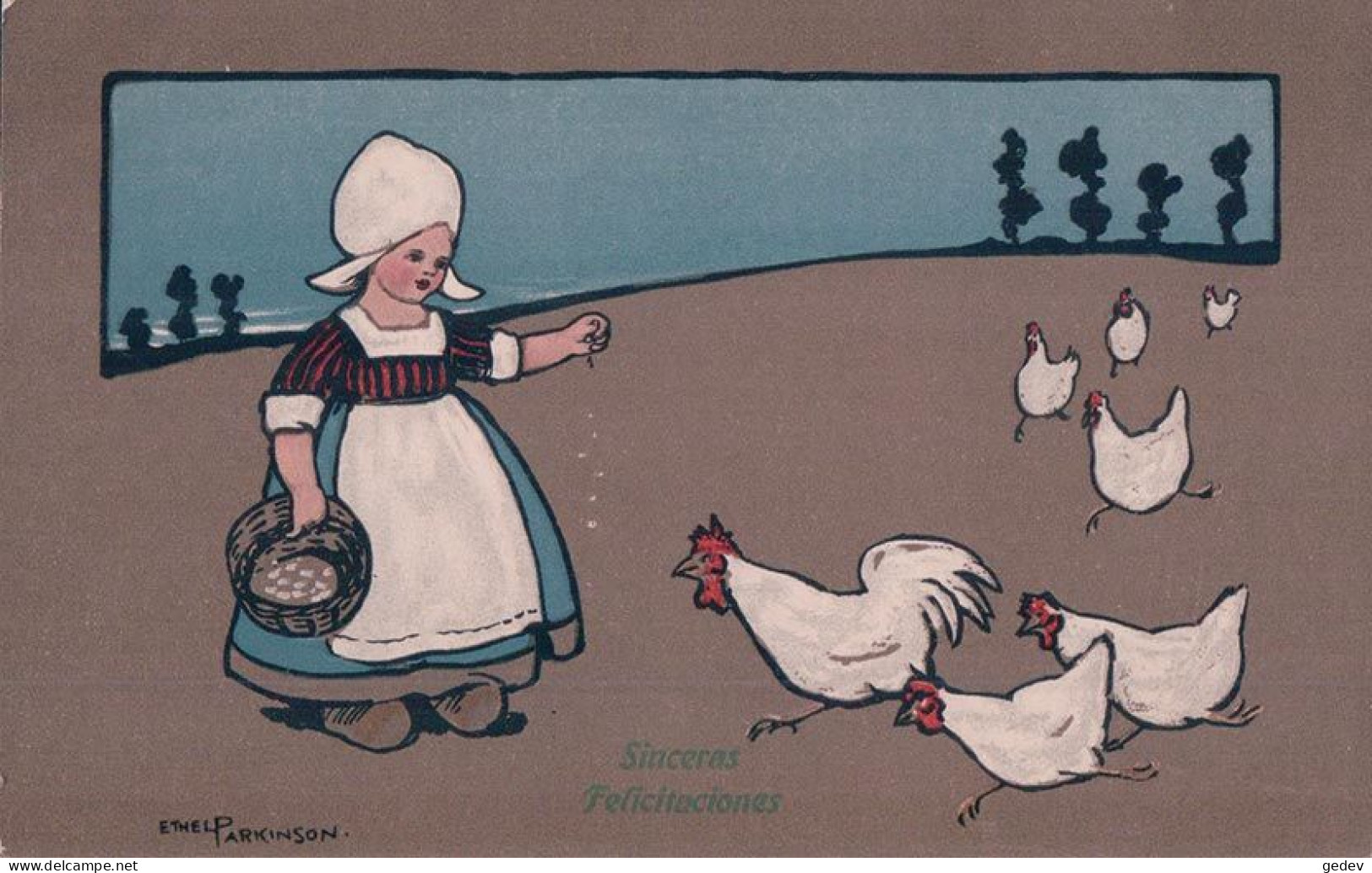 Parkinson Ethel Illustrateur, Sincères Félicitations, Enfant, Poules Et Coq, Litho Couleurs (MMV 485 B) - Parkinson, Ethel