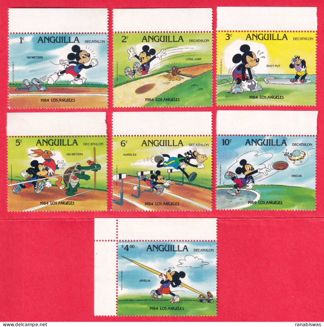 ANGUILLA STAMPS 1984, SET OF 7, SPORTS, MICKEY MOUSE CARTOON, MNH - Anguilla (1968-...)