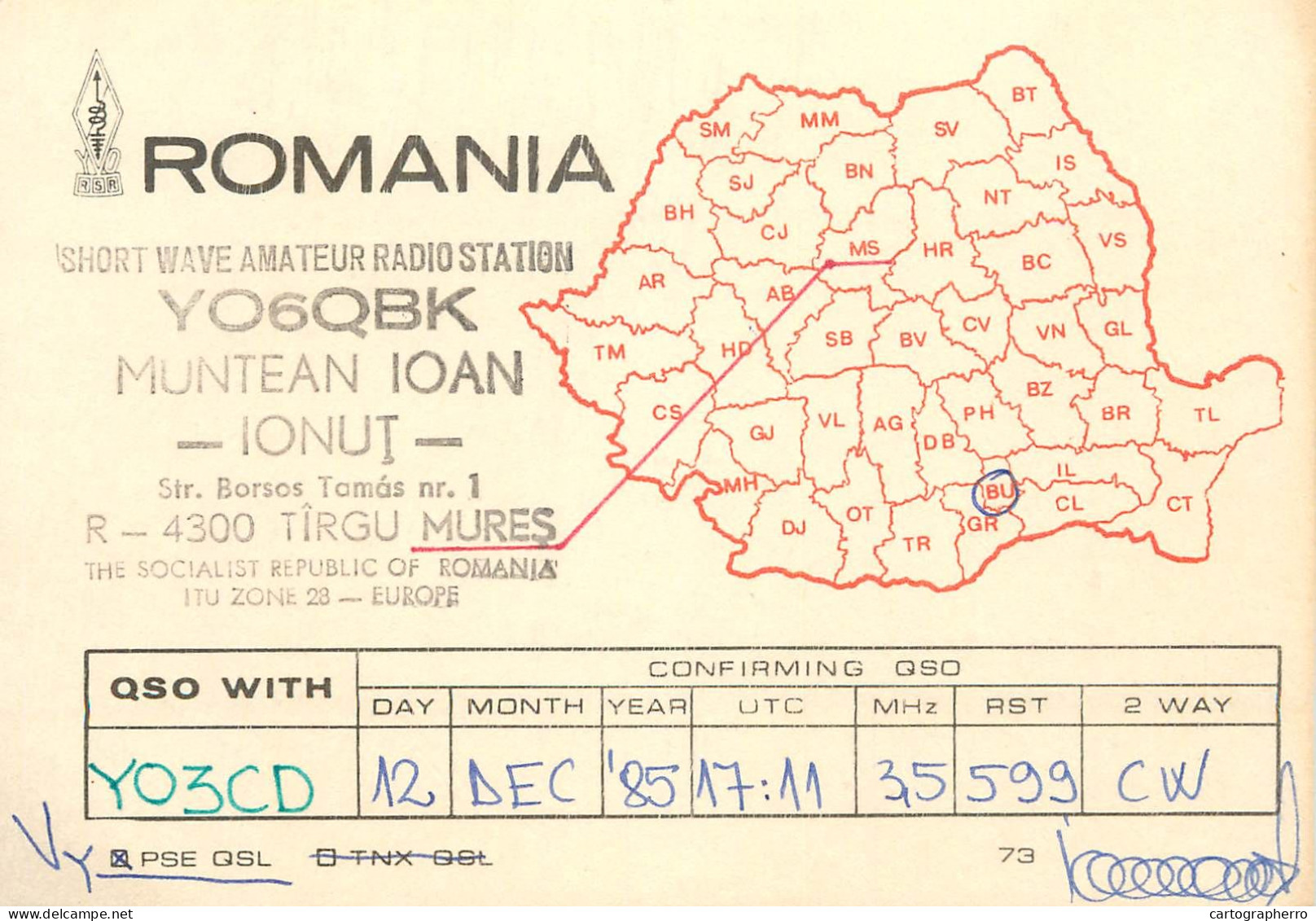 QSL Card ROMANIA Radio Amateur Station YO6QBK Ionut - Radio Amatoriale