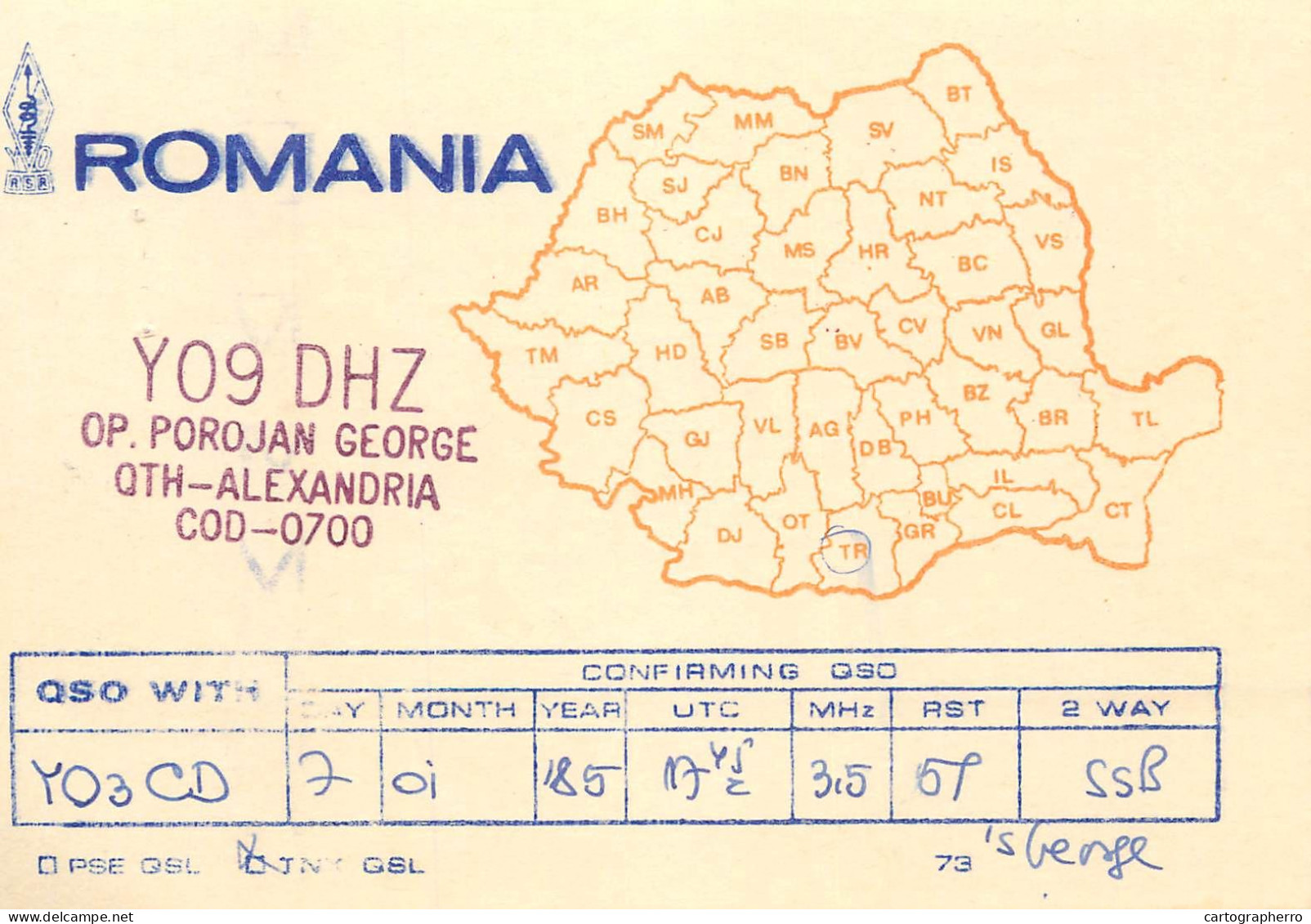 QSL Card ROMANIA Radio Amateur Station YO9DHZ Porojan George - Radio Amatoriale