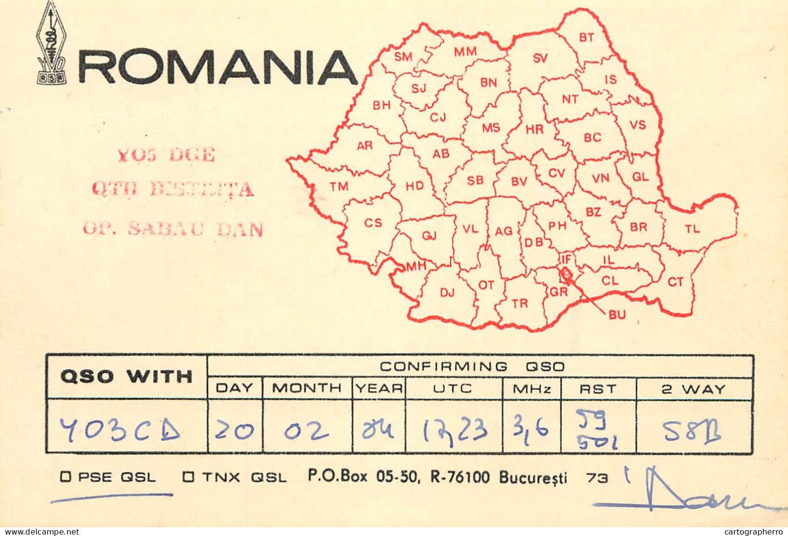 QSL Card ROMANIA Radio Amateur Station YO5DGE Sabau Dan - Radio Amatoriale