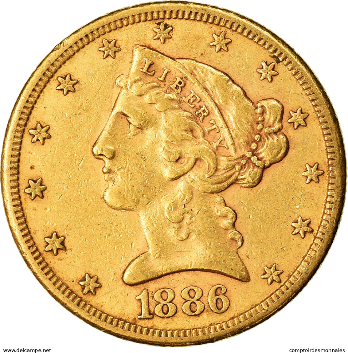 Monnaie, États-Unis, Coronet Head, $5, Half Eagle, 1886, U.S. Mint, San - 5$ - Half Eagles - 1866-1908: Coronet Head (tête Couronnée)