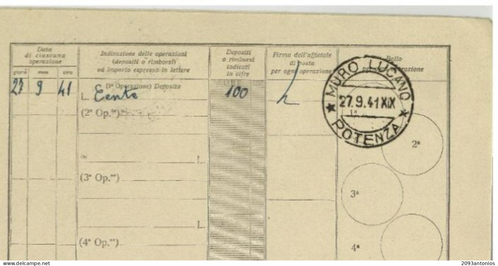 X1659) MURO LUCANO POTENZA CASSE RISPARMIO POSTALE LIBRETTO REGNO - Revenue Stamps