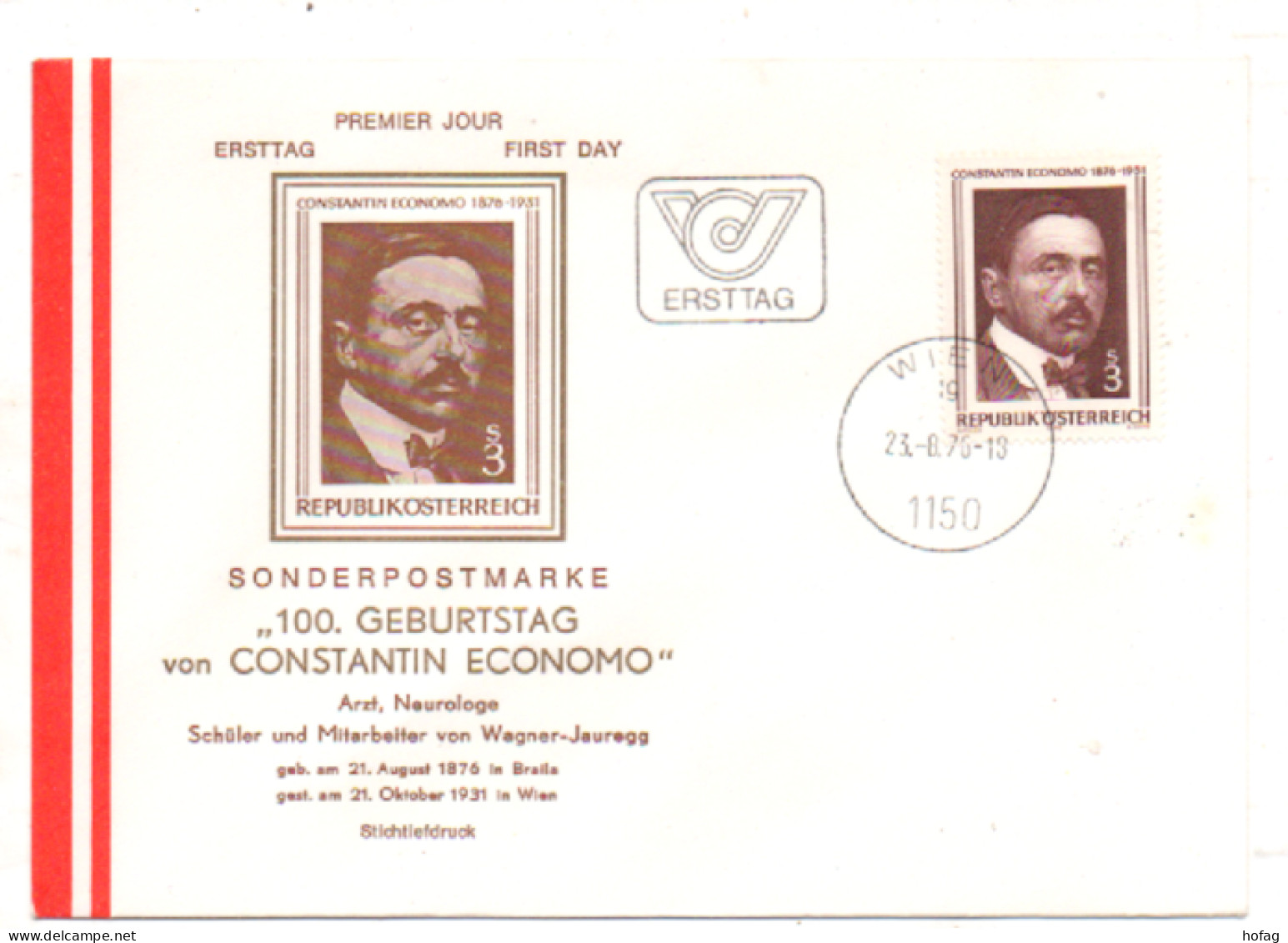 Österreich 1976 MiNr.: 1518 Economo Ersttag; Austria FDC Scott: 1040 YT: 1347 Sg: 1765 - FDC