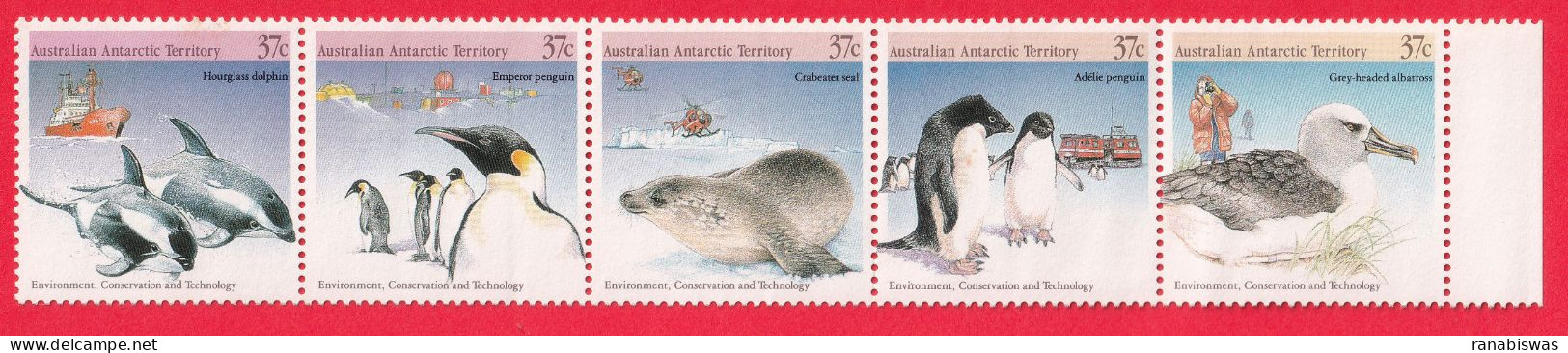 AUSTRALIA STAMPS, SETENANT STRIP OF 5, FAUNA, MNH - Blokken & Velletjes