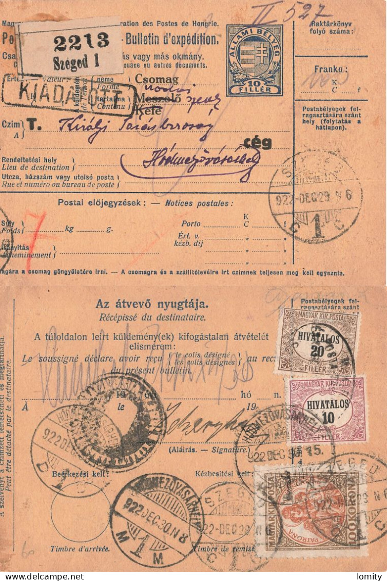 Hungary Hongrie Bulletin D' Expédition Entier Postal Stationery Ganzsache + Timbre Timbres De Service Cachet 1922 - Postwaardestukken