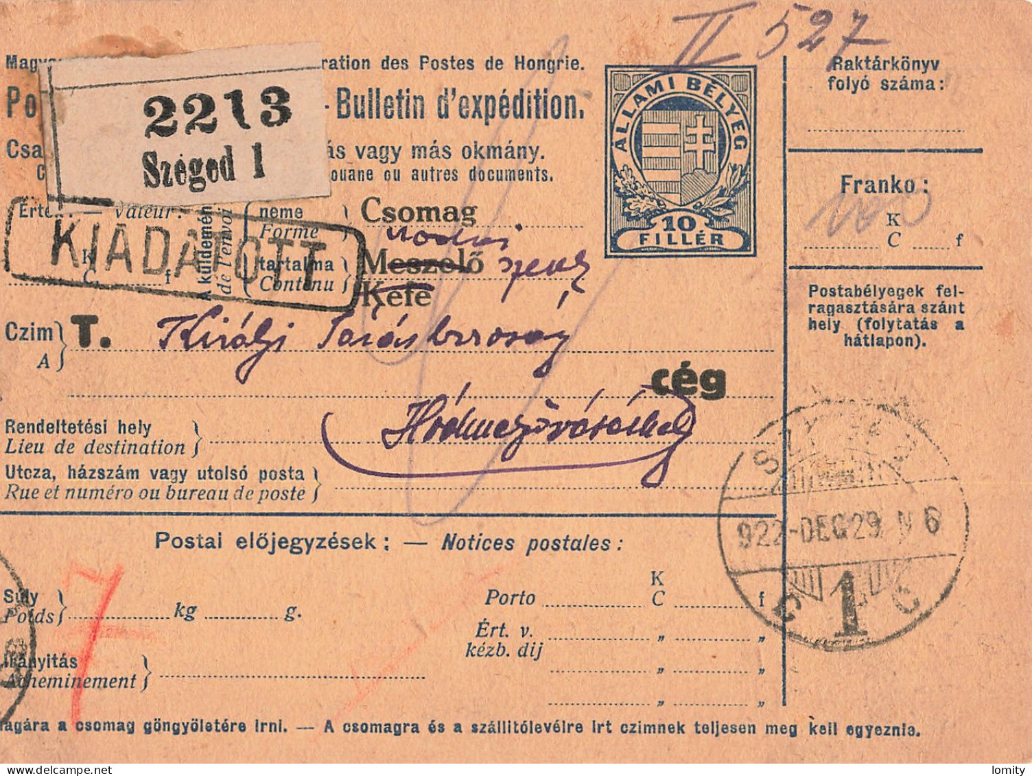 Hungary Hongrie Bulletin D' Expédition Entier Postal Stationery Ganzsache + Timbre Timbres De Service Cachet 1922 - Postal Stationery