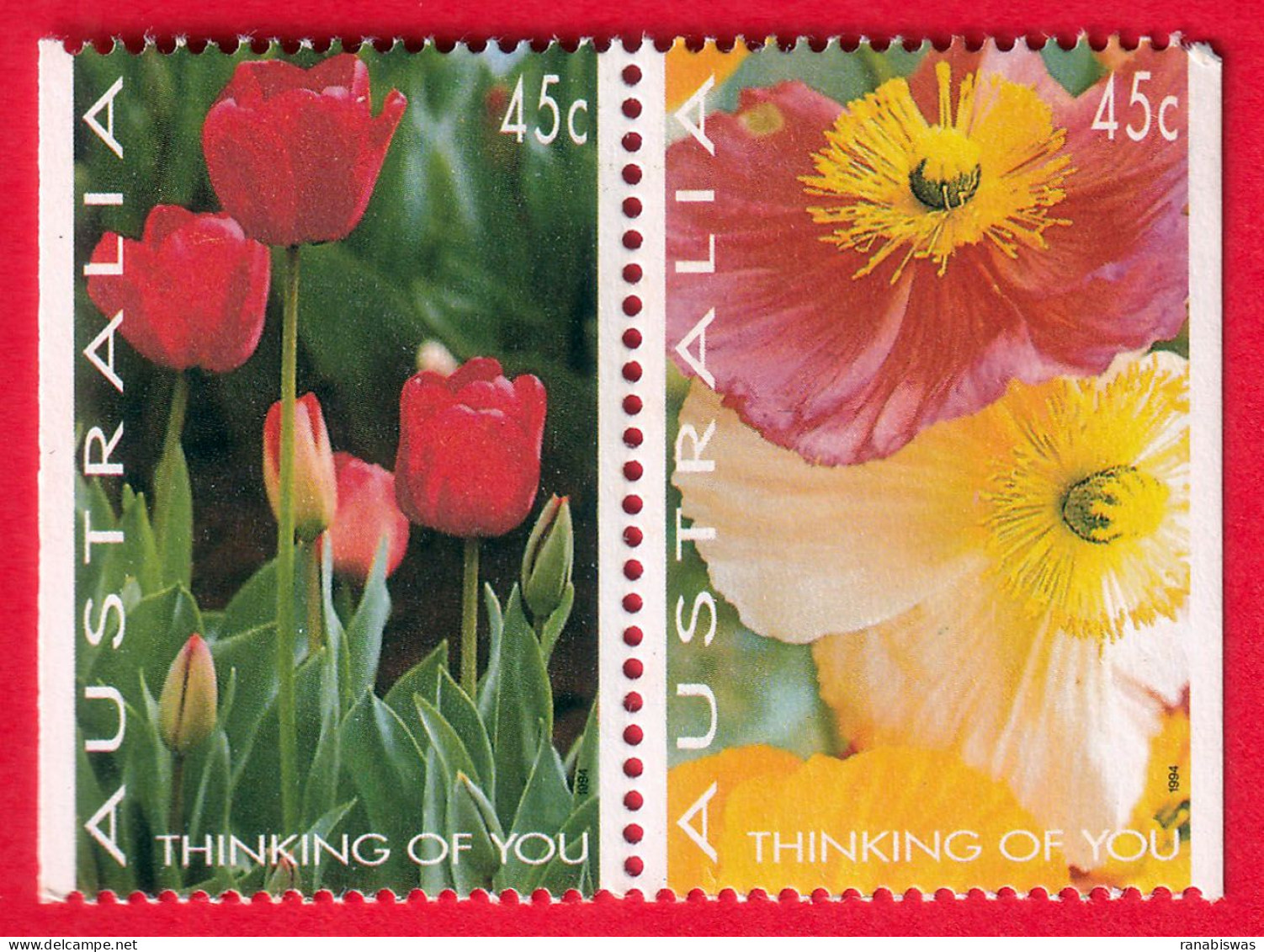 AUSTRALIA STAMPS 1994, SETENANT PAIR, FLORA, MNH - Blokken & Velletjes