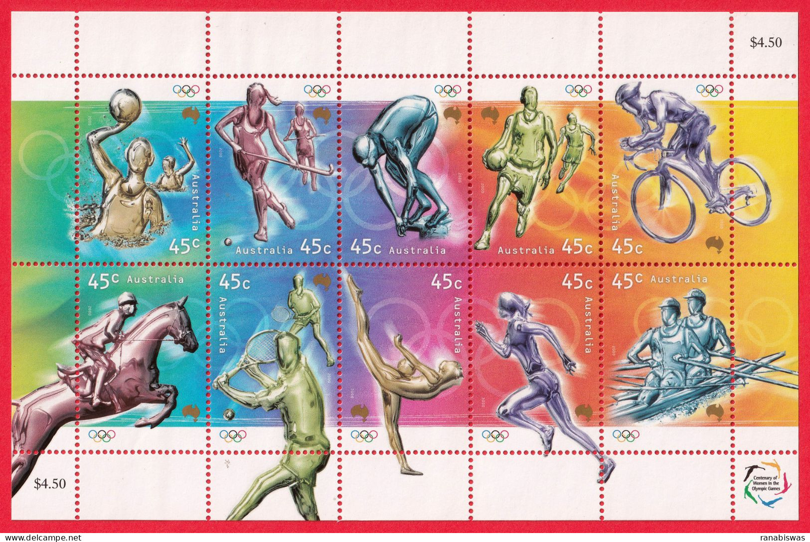 AUSTRALIA STAMPS 2000, SETENANT SHEET OF 10, OLYMPIC GAMES, SPORTS, MNH - Blocs - Feuillets