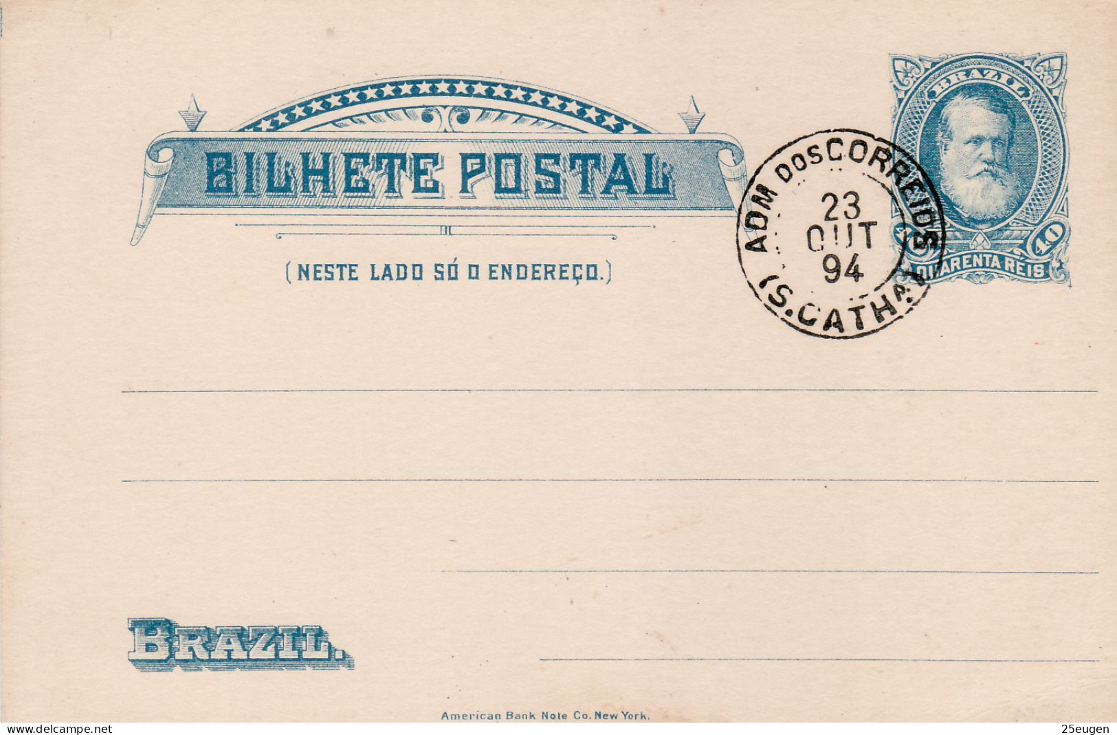 BRAZIL 1889 POSTCARD STAMPED - Enteros Postales