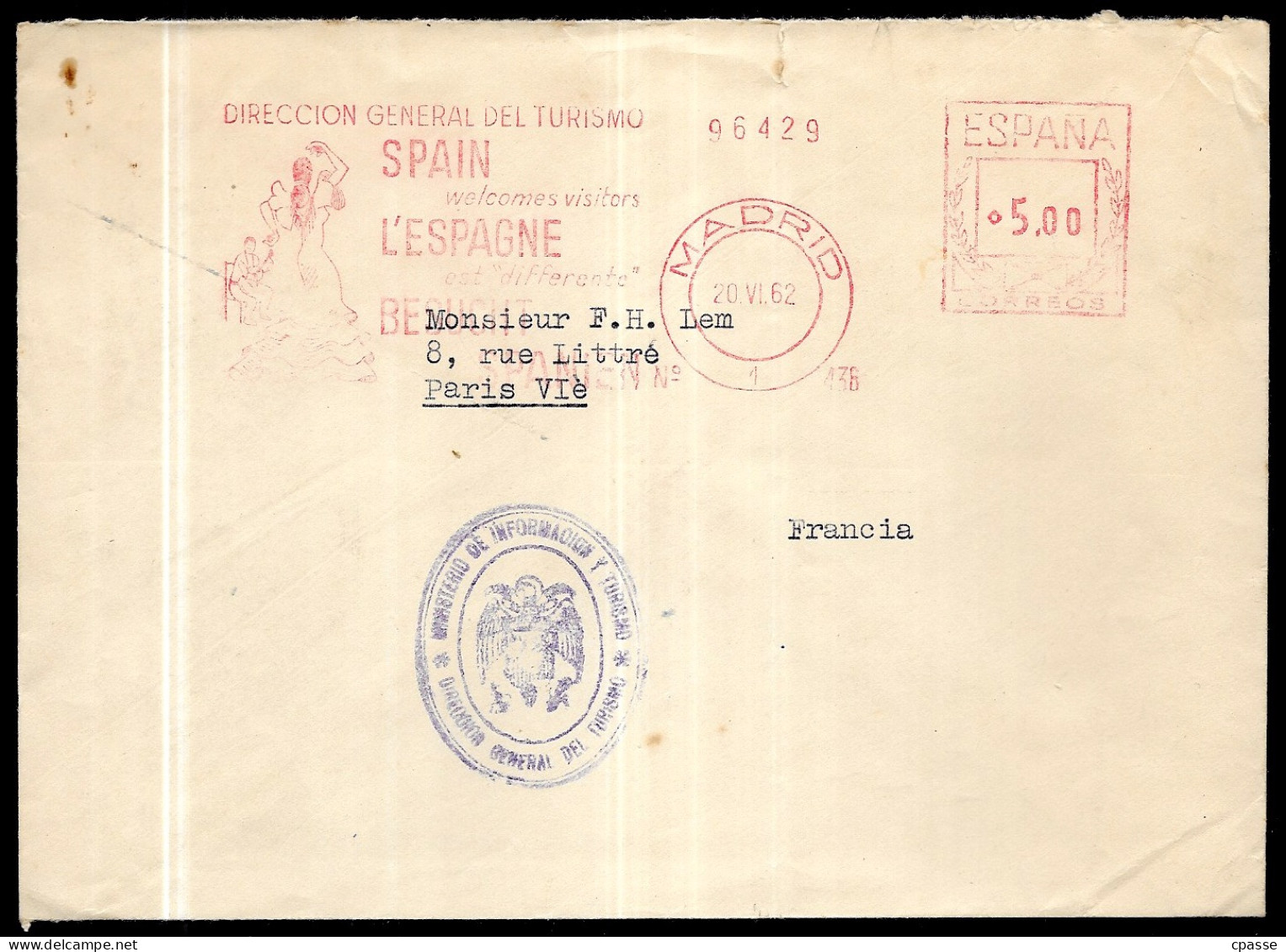 1962 Lettre Espana EMA Direccion General Del Turismo SPAIN - Franking Machines (EMA)