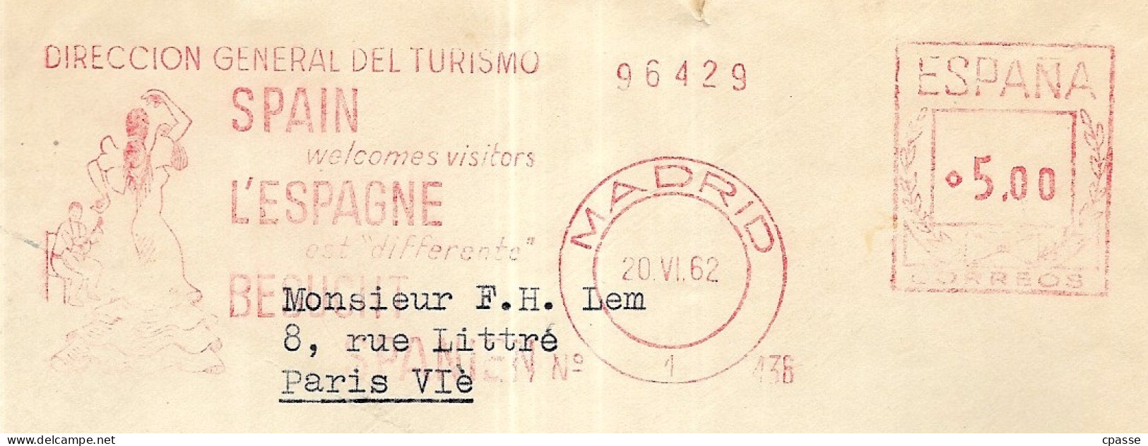 1962 Lettre Espana EMA Direccion General Del Turismo SPAIN - Franking Machines (EMA)