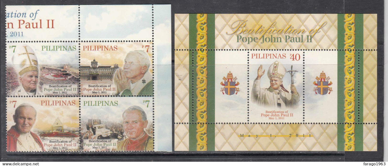 2011 Philippines Pope John Paul II Complete Block Of 4 + Souvenir SheetMNH - Philippines