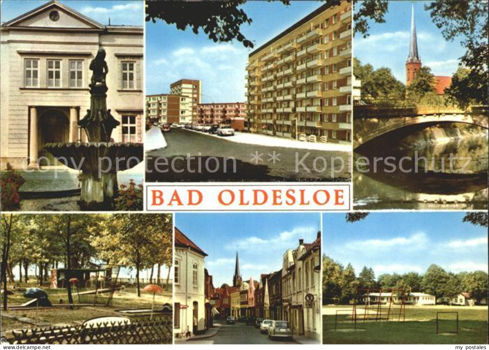 72240342 Bad Oldesloe Brunnen Strassenpartie Wohnblocks Kirche Park Minigolf Bad - Bad Oldesloe