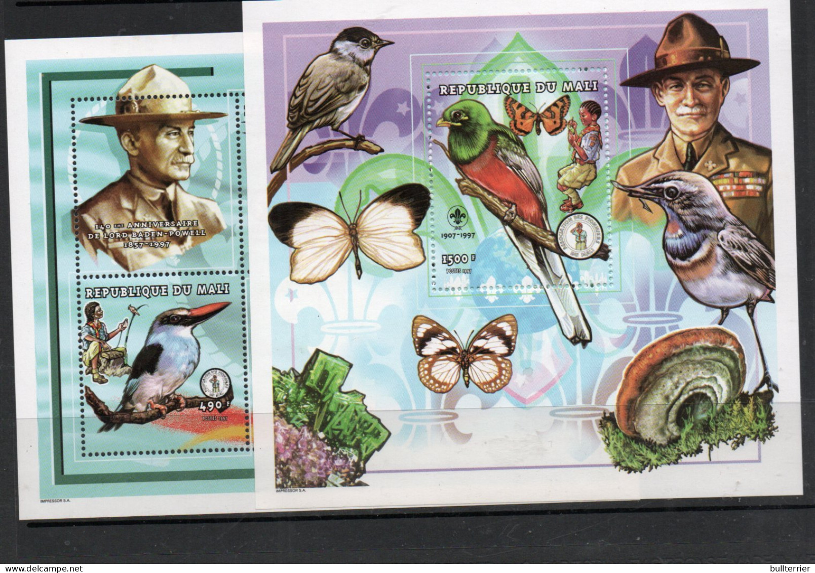 BIRDS - MALI -  1997 - SCOUTS & BIRDS SHEETLET OF 6  + SOUVENIR SHEET  MINT NEVER HINGED, - Piccioni & Colombe