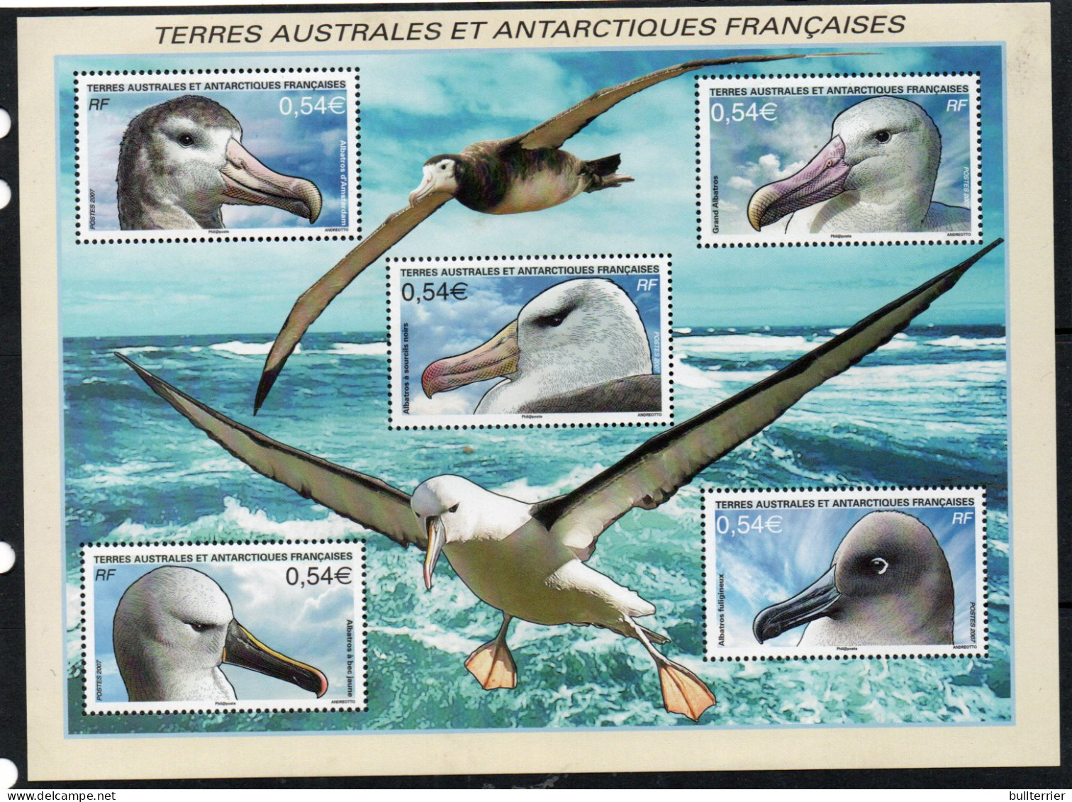 BIRDS - TAAF - 2007 -ALBATROSS SOUVENIR SHEET  MINT NEVER HINGED, SG CAT £19.00 - Pinguïns & Vetganzen