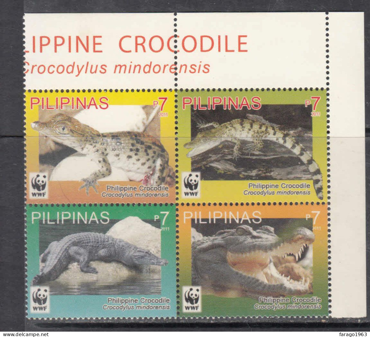 2011 Philippines WWF Crocodiles Complete Block Of 4 MNH - Philippines