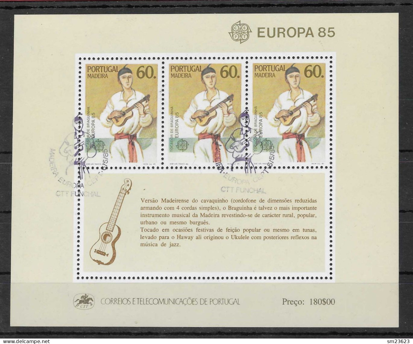 Portugal / Madeira  1985  Mi.Nr. Block 6 (97) , EUROPA CEPT  Europäisches Jahr Der Musik - Gestempelt / Fine Used (o) - 1985