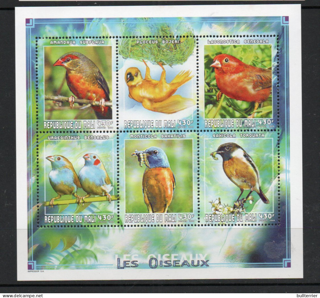 BIRDS - MALI -  1999 - SMALL BIRDS SHEETLET OF 6   MINT NEVER HINGED, - Piccioni & Colombe