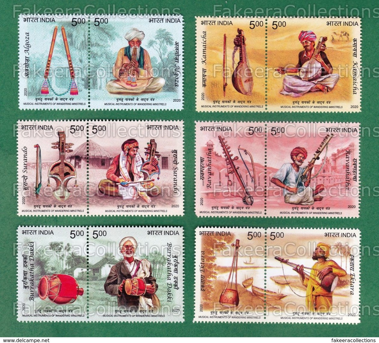 INDIA 2020 Inde Indien - MUSICAL INSTRUMENTS OF WANDERING MINSTRELS 12v Se-Tenant 6 Pair MNH ** - Music Culture Costumes - Ungebraucht