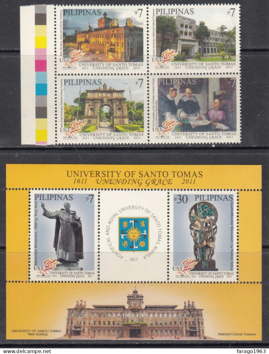 2011 Philippines University Of Santo Tomas Complete Block Of 4 + Souvenir Sheet MNH - Philippines