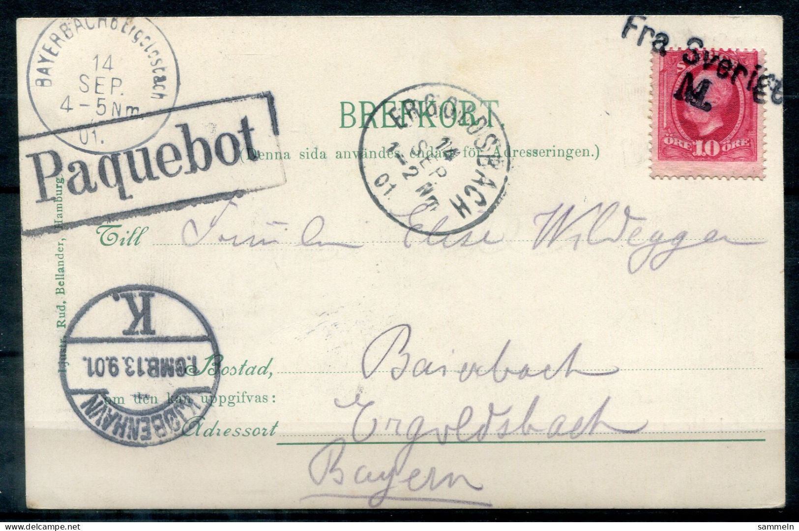 SCHWEDEN - Schiffspost "Fra Sverige M." Auf AK Malmö, Hotel Horn, Paquebot, Navire, SHip Letter - SWEDEN / SUÈDE - Briefe U. Dokumente