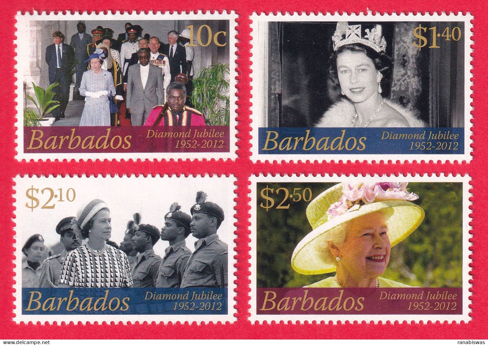 BARBADOS STAMPS 2012, SET OF 4, QUEEN ELIZABETH II, MNH - Barbados (1966-...)