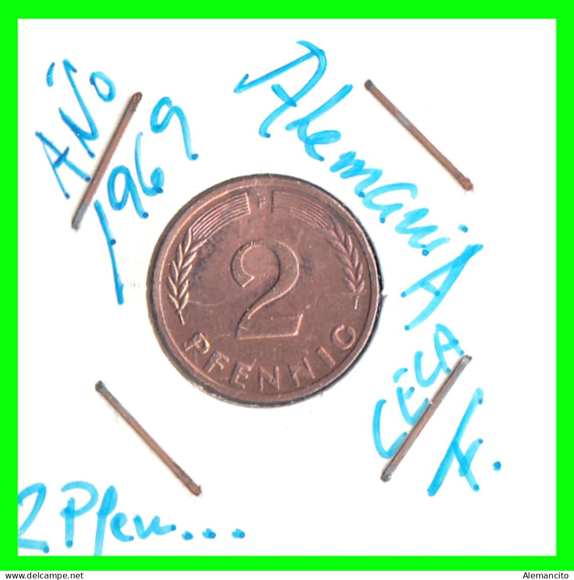 ALEMANIA – GERMANY - ( REPUBLICA FEDERAL )  MONEDA DE 2.- PFENNING . AÑO 1969  CECAS - F-.KM-106 - 2 Pfennig