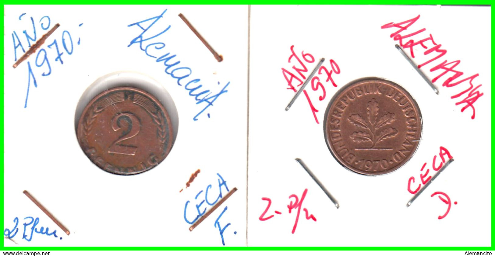 ALEMANIA – GERMANY - ( REPUBLICA FEDERAL ) 2 MONEDAS DE 2.- PFENNING . AÑO 1970  CECAS - D-F.. - 2 Pfennig