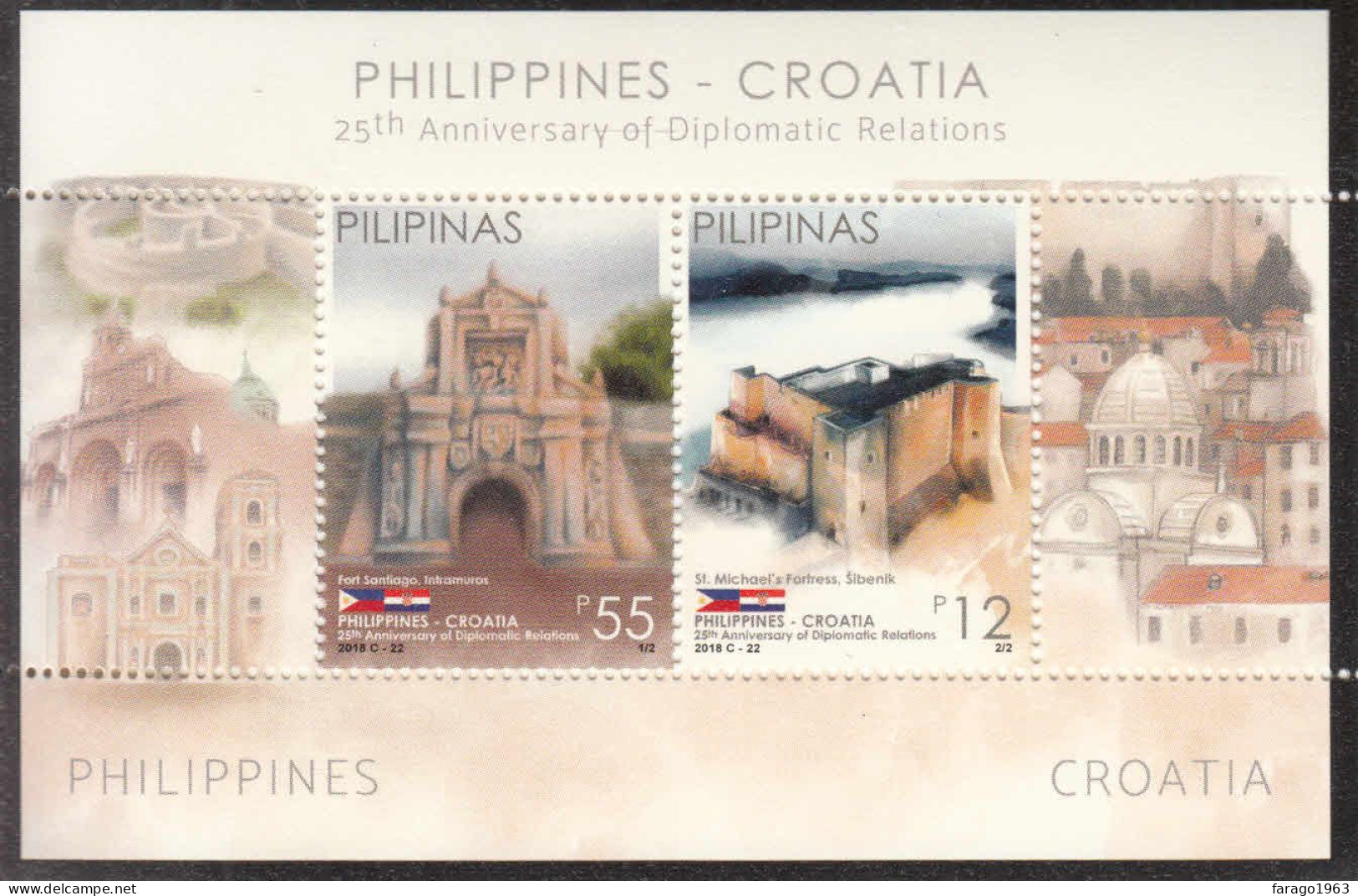 2018 Philippines Forts Diplomatic Relations With Croatia JOINT ISSUE Souvenir Sheet MNH - Philippines